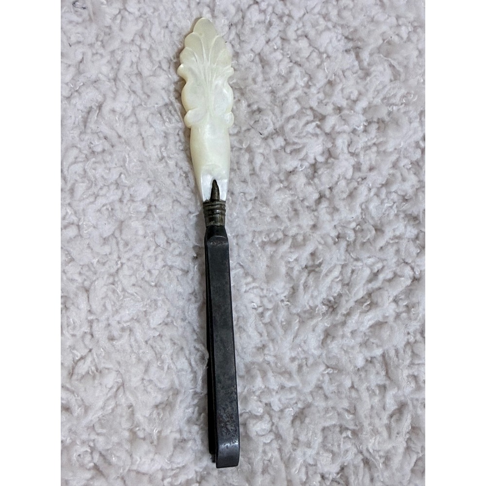 Antique Mother of Pearl Hand Carved Tweezers Victorian Vanity Sewing Tool 4.25"